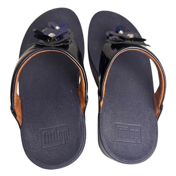 FitFlop Lulu Wildflower Navy Sequin Thong Sandals Shoes Women US Sz 6 Comfort EC - Picture 4 of 16